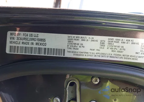 2024 Ram 2500 Tradesman 4X4 6'4 Box from USA, damaged, VIN 3C6UR5CJXRG158855